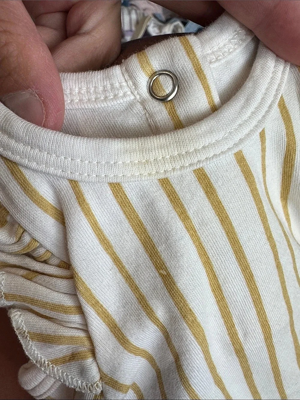 Striped Ruffle Sleeve Bodysuit White & Yellow
